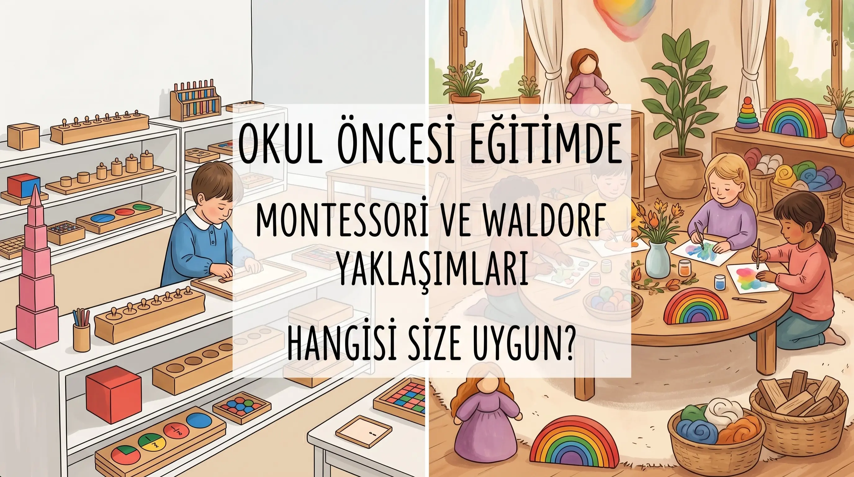 Montessori materyalleri ile bağımsız çalışan ve Waldorf etkinliklerinde topluluk duygusu yaşayan çocuklar