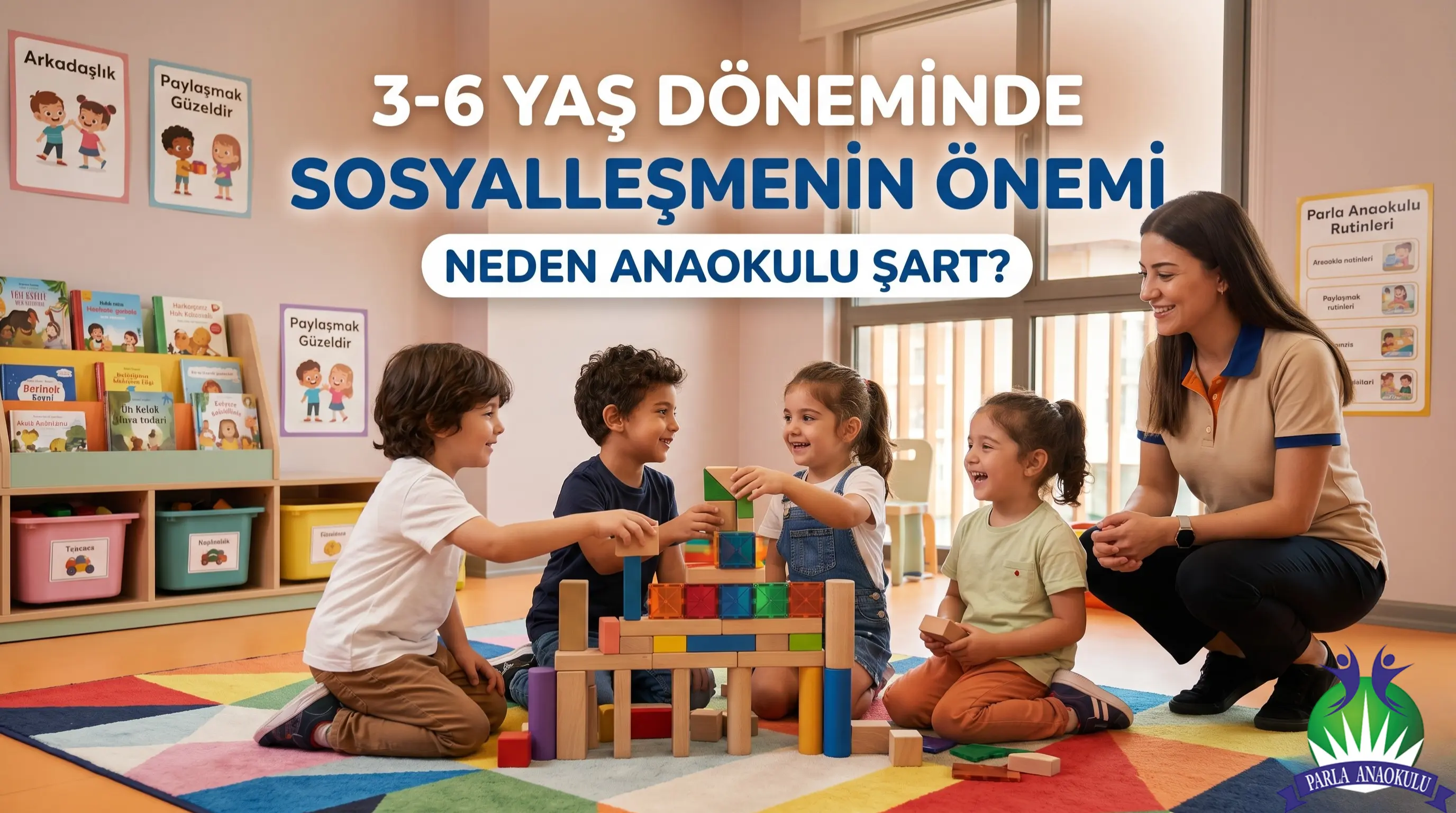 3-6 yaş çocukların anaokulunda kule inşa ederek işbirliği ve sosyalleşme becerilerini kazanmaları - Parla Anaokulu